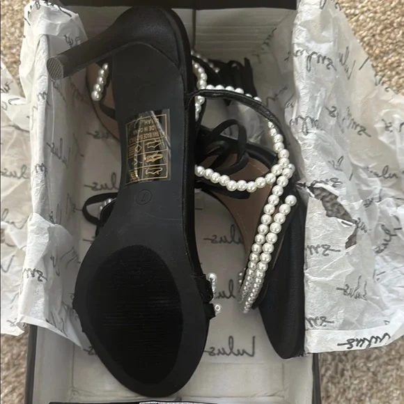 Lulu’s Pearl Black and White Strappy Heels - Picture 3 of 5